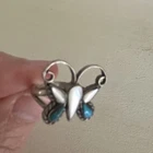 VTG Zuni Butterfly Ring Sterling Silver Pearl & Turquoise Size 5.5