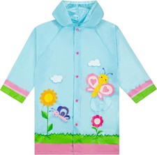 Kids Waterproof Hooded Rain Slicker - Lightweight Outwear Jacket in Fun Designs