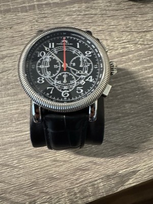 Porsamo Bleu Phileas Chronograph Black Dial Men's Watch Black Leather Strap