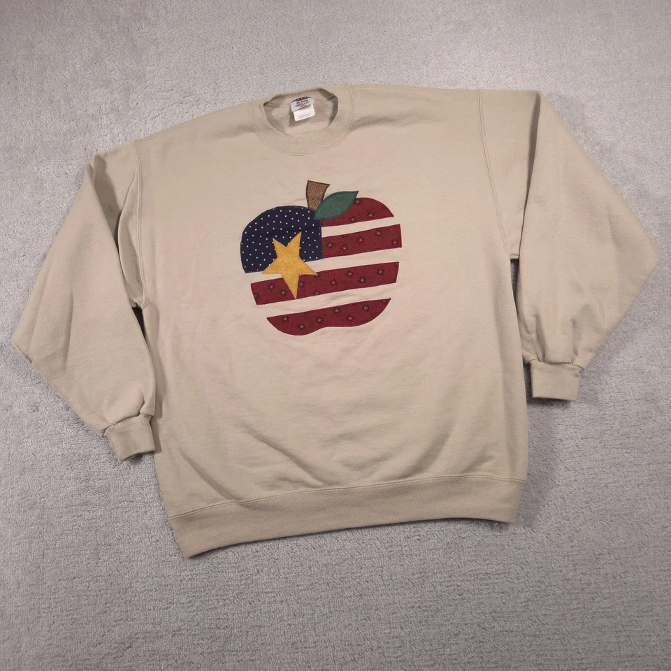 Moletom vintage Jerzees adulto grande patriótico estrela da maçã gola redonda anos 90 EUA - Imagem 2 de 4