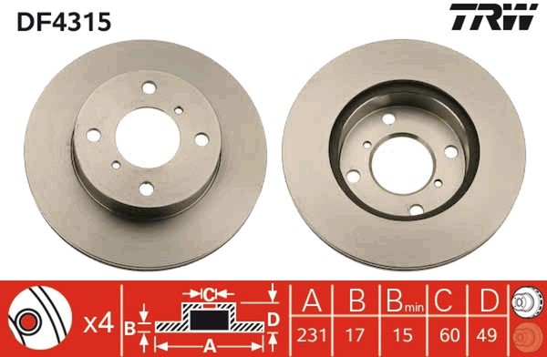 2X Bremsscheibe Trw DF4315 FüR Alto Suzuki Wagon Em Ff 6 RC410 SR410 SR412 RF410-image