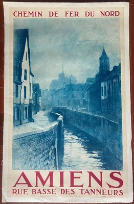 Affiche AMIENS RUE BASSE DES TANNEURS Chemins de Fer du Nord SNCF 62x100cm 20's - Photo 1/4