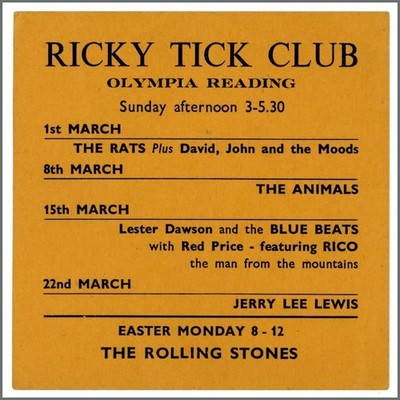 The Rolling Stones Ricky Tick Reading 1964 Mini Flyer (UK)