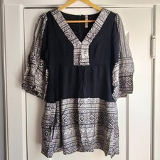 Entro Urban Outfitters Black Boho Aztec Flowy V Neck Tunic Mini Dress Size L