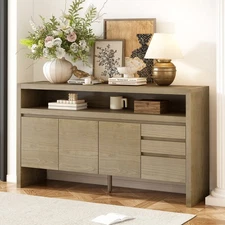 Modern Solid Wood Sideboard Storage Cabinet Console Table With 3 Doors 3 Drawers