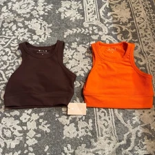Anthropology Wilo The Label Racer Bra Brown NWT Bundle MSRP $48 Orange Small