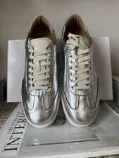 Skórzane trampki metaliczne srebrne sznurowane trampki rekreacyjne UK8 Russell Bromley nowe