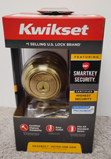 NEW KWIKSET MICROBAN DEADBOLT KEYED ONE SIDE POLISHED BRASS. 03