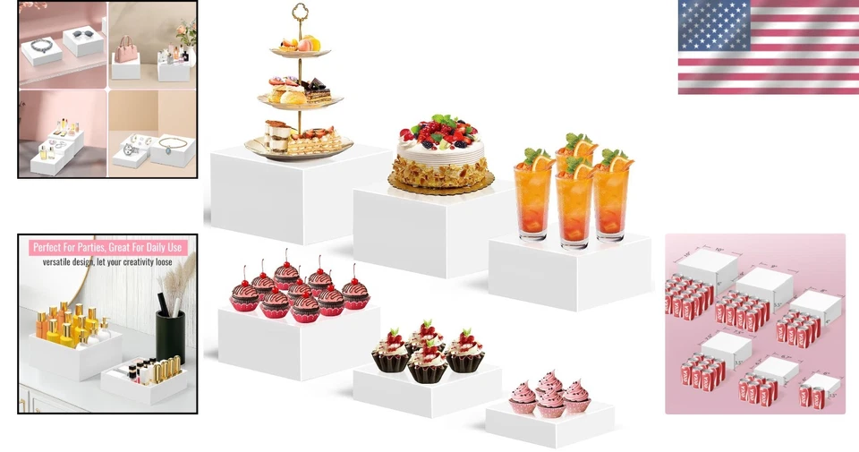 Soportes de acrílico blanco de lujo de 6 piezas para elegante exhibición de buffet - No necesita montaje Foto 2 de 4