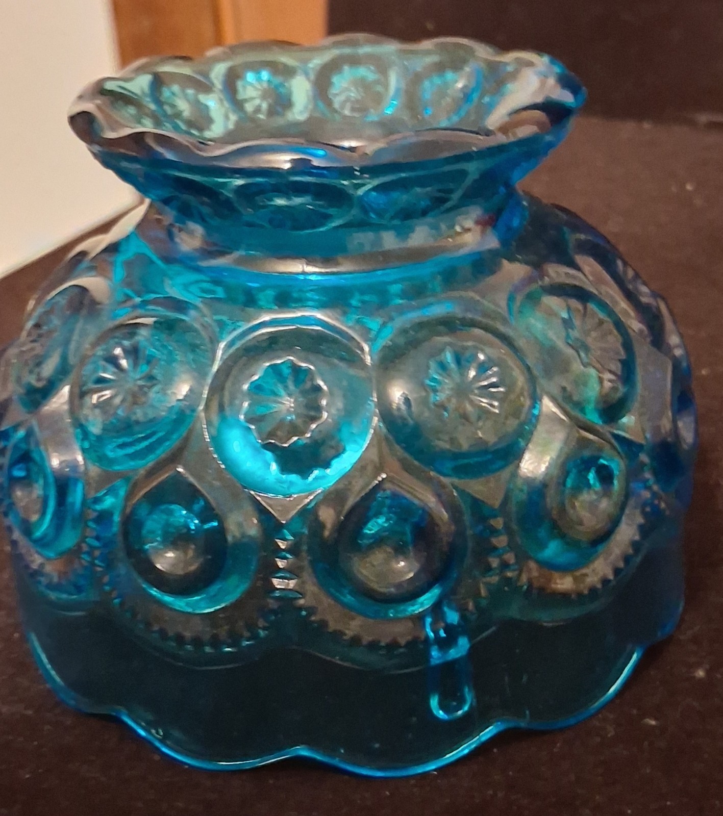 L.E. Smith Peacock Blue UV Reactive Moon And Stars Fairy Lamp Shade MINT