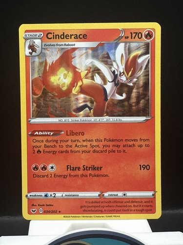 Cinderace COSMOS HOLO PROMO card  034/202 Sword & Shield Base Set 2020 Pokemon