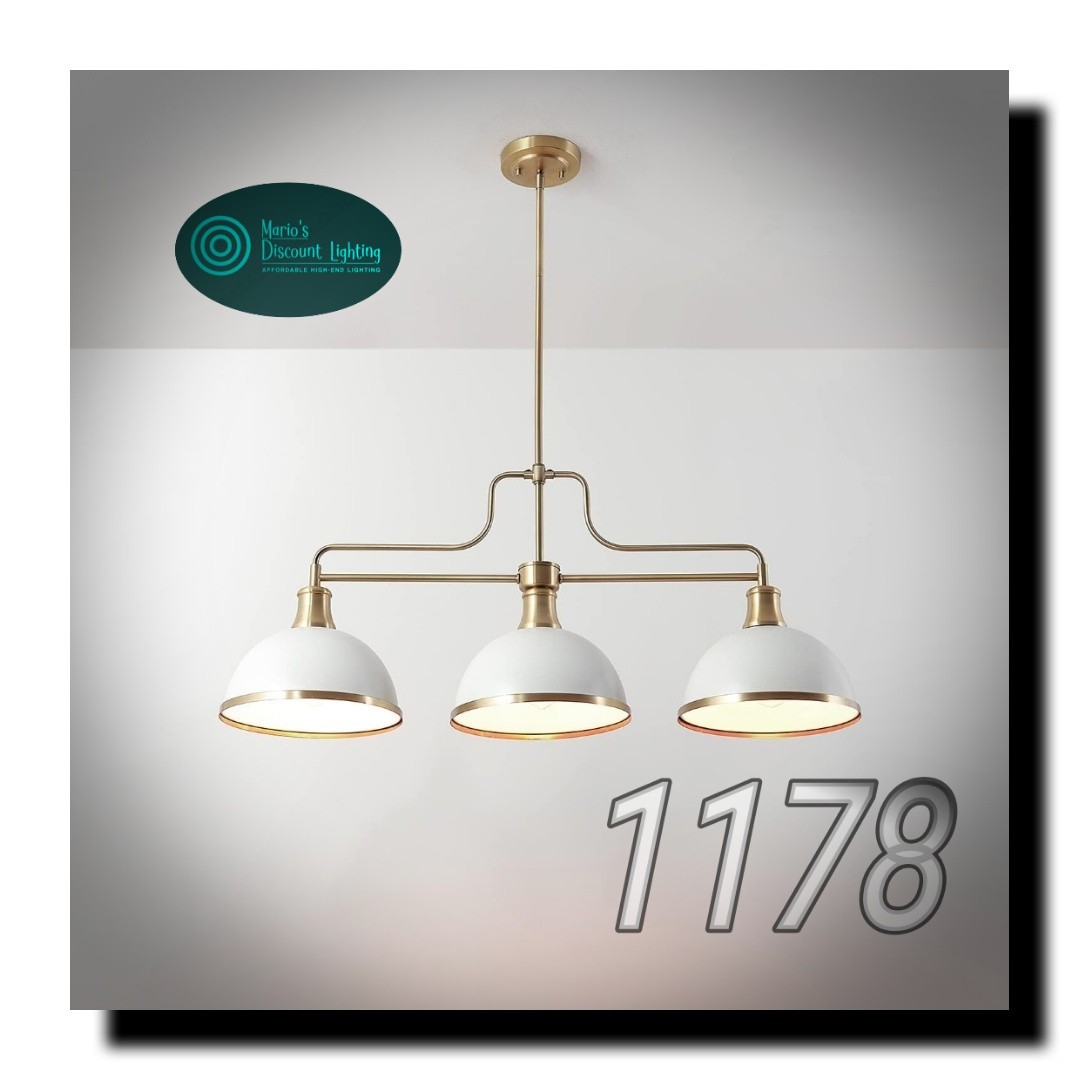 Globe Electric 60885 Beckett 3-Light Linear Chandelier, Matte White, Matte Brass