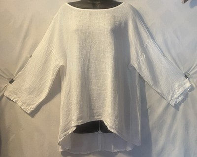 TERZO MILLENNIO Linen Tunic L Boho Cottagecore Lagenlook Coastal