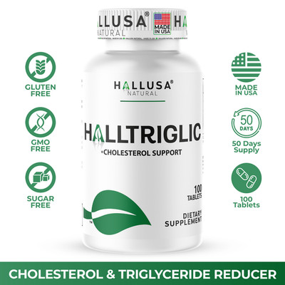 Hallusa Natural HALLTRIGLIC Cholesterol & Triglyceride Reducer 100 Tablets