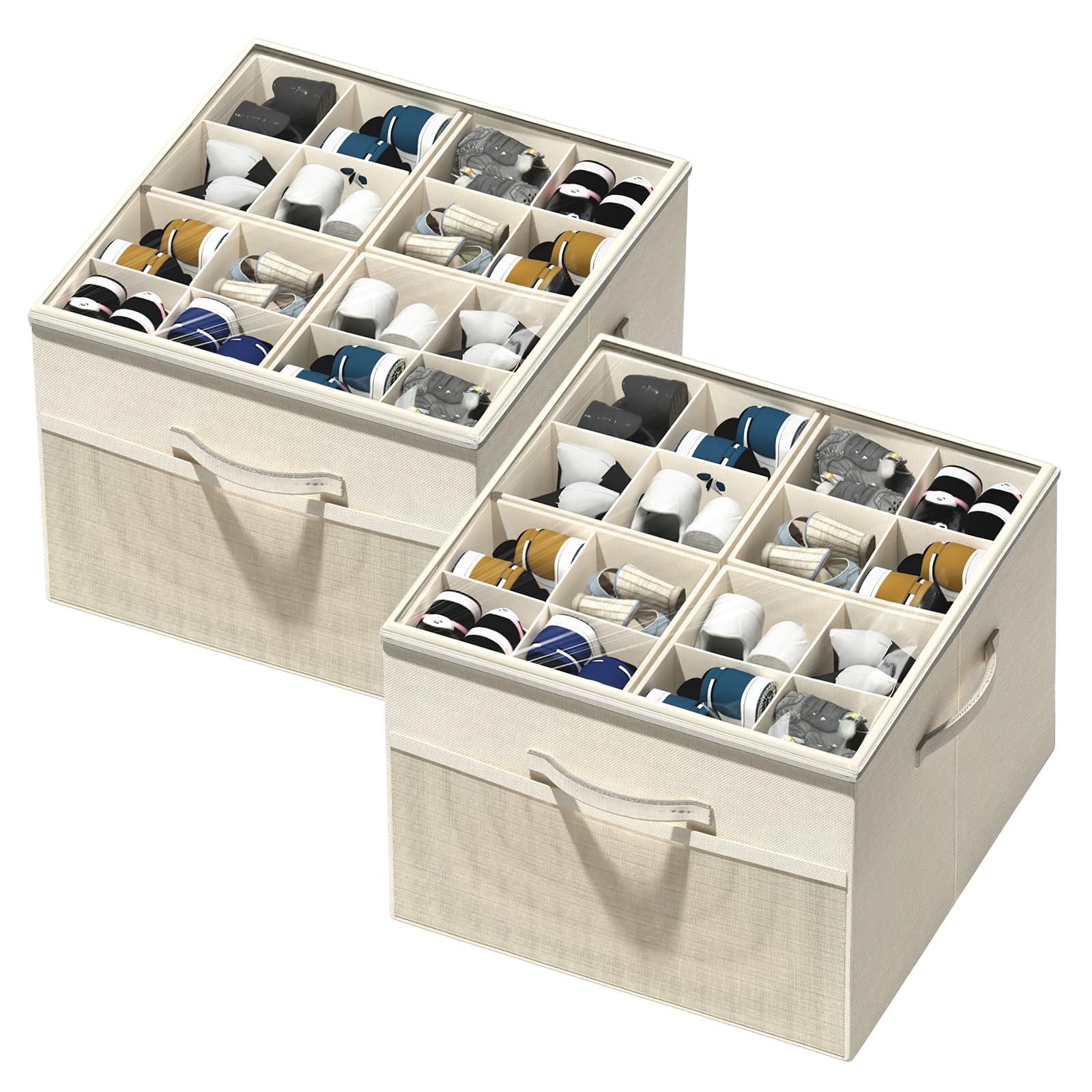 Shoe Organizer for Closet,2 Pack Foldable Shoe Storage Organizer Box Bin with...-image