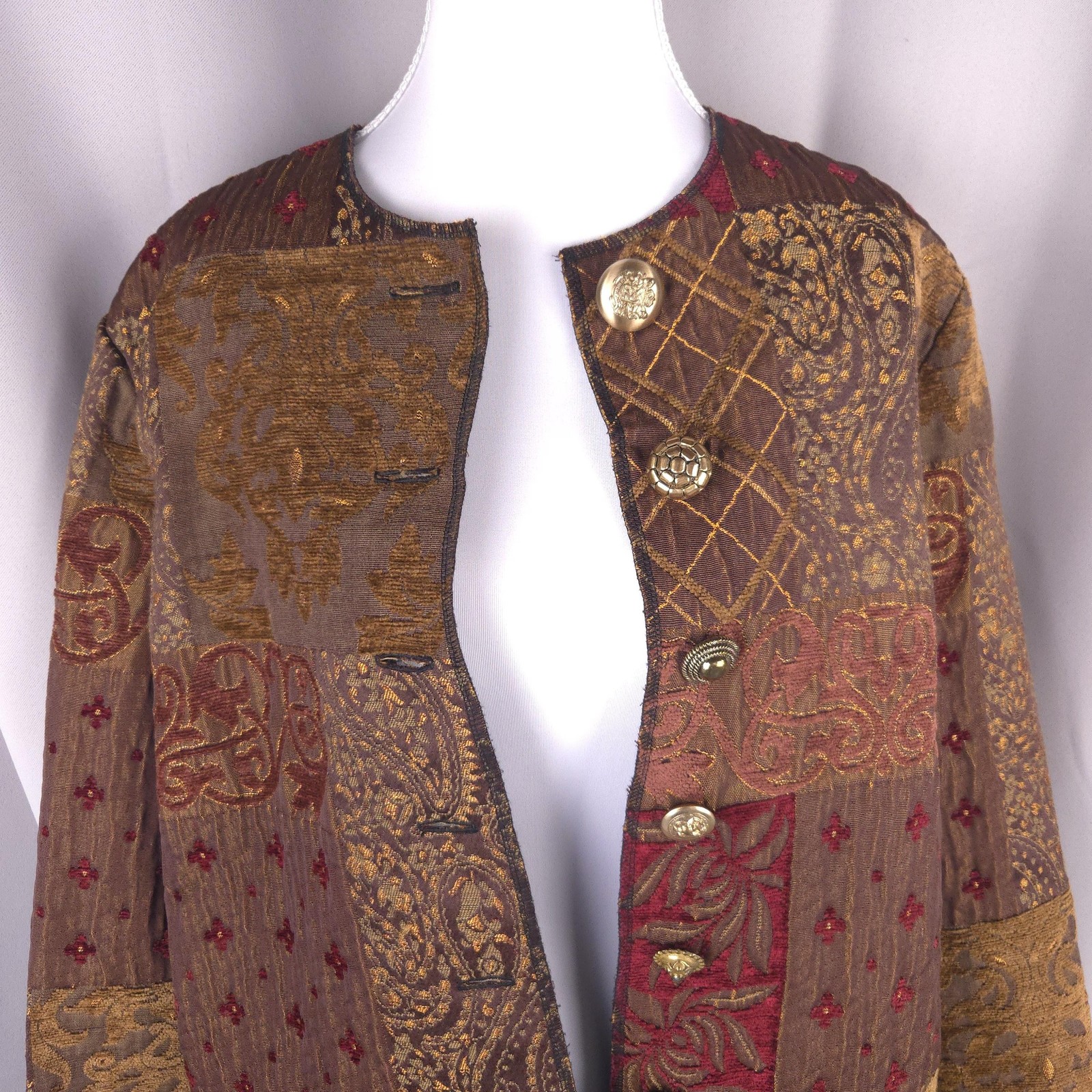 Patchwork Tapestry Jacket Womens Large Brown Red … - image 6