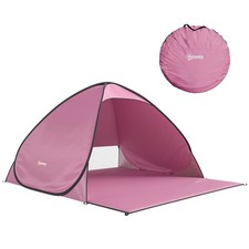 Outsunny Pop up Beach Tent, UV 50+ Sun Shelter with Carry Bag, Pink