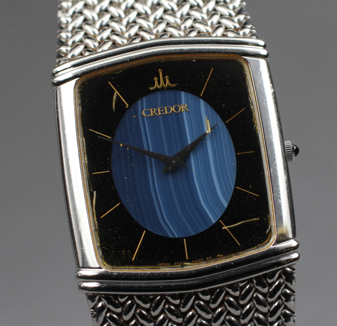 Vintage Seiko Credor 2F70-5380 Blue Dial Silver Quartz Men's Watch S Size Exc+4 Condition