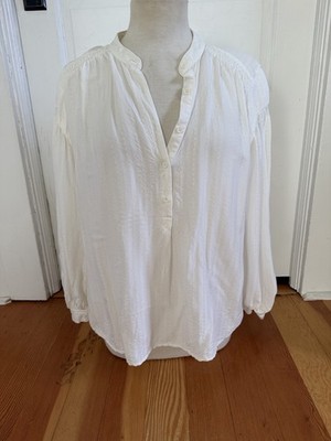Treasure & Bond Cream Long Sleeve Boho Henley Blouse Small