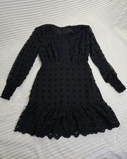 Dress Women Medium Rina Bishop Sleeve Dotted Chiffon Lace Trim Mini Boho