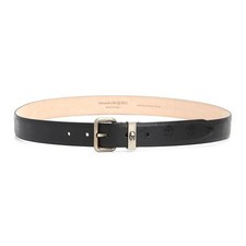 (NO CUSTOMS TAX) ALEXANDER MCQUEEN black Biker Skull embossed leather belt 90