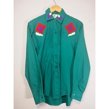 Vintage H Bar C Western Shirt Turquoise Aztec Westerncore Rodeo Boho 90s 10/34