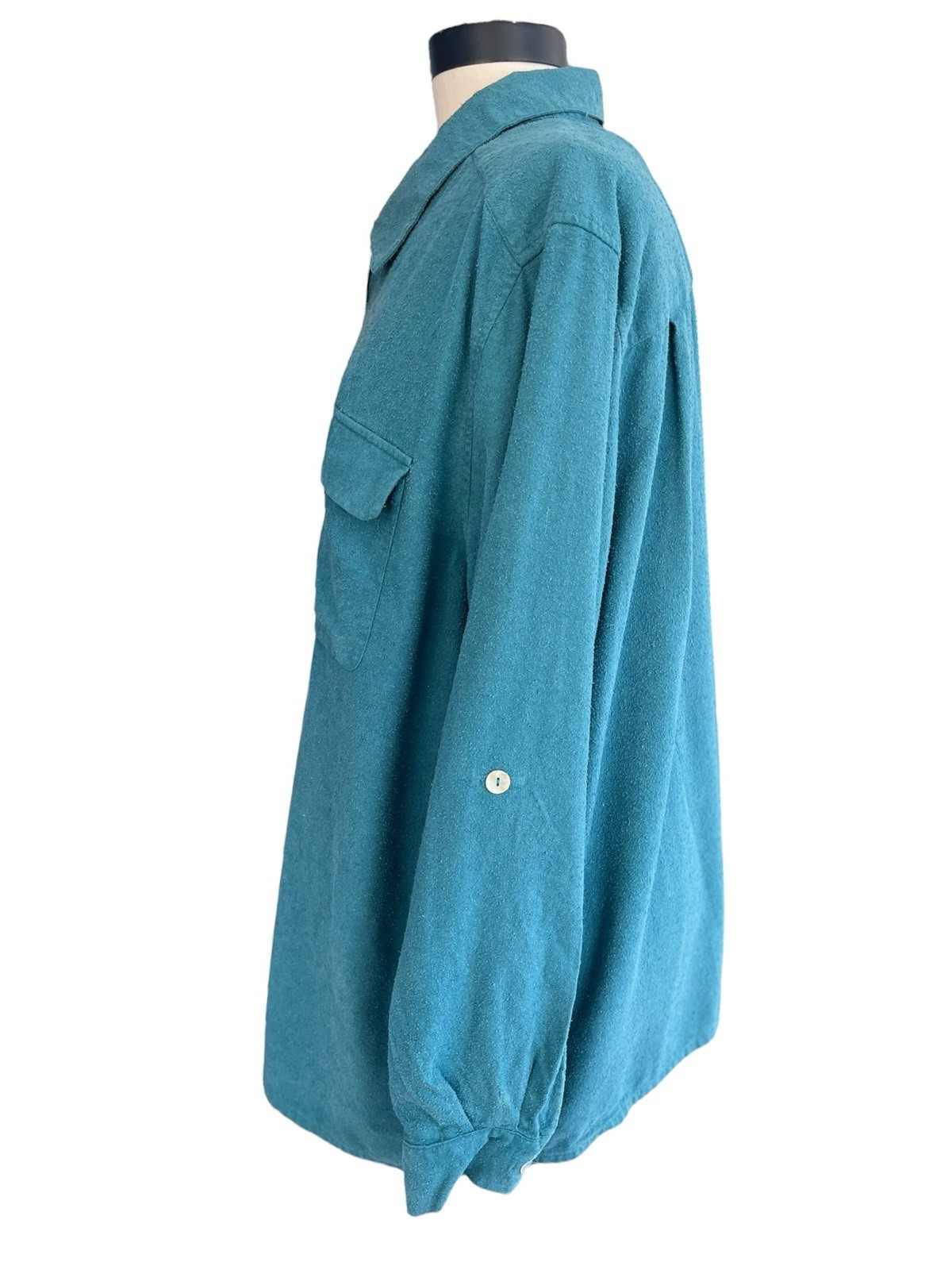 Vtg Y2K Park Central Brushed Silk Button Up Roll Tab Teal Top Size XXL Safari