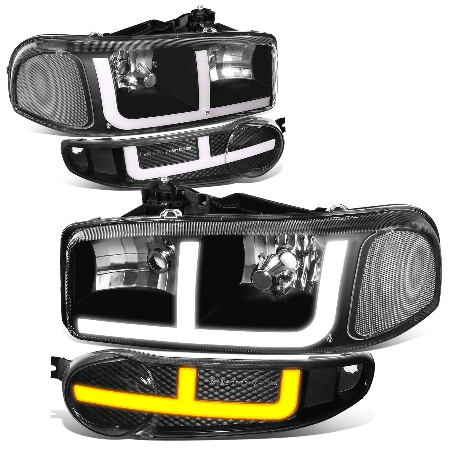 Fit 01-07 Sierra Yukon Denali Switchback LED DRL Bummer Headlights Lamps Black