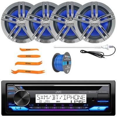 JVC KD-T92MBS Single Din Marine Receiver, 4x 6.5'' 180W Speakers, Antenna, Wire