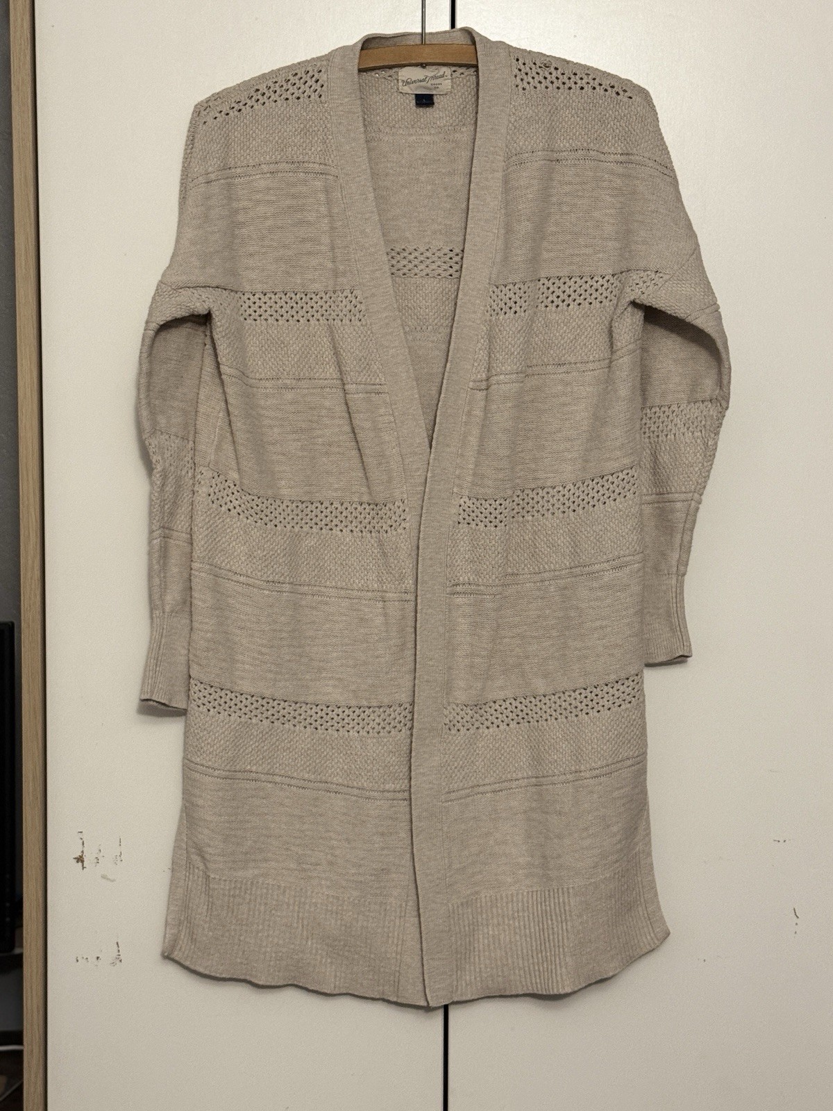 Universal Thread Oatmeal Open Front Long Knit Car… - image 1
