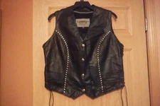 Unik Lightweight Premium Black Leather Studded Motorcycle Vest Women's 4XL