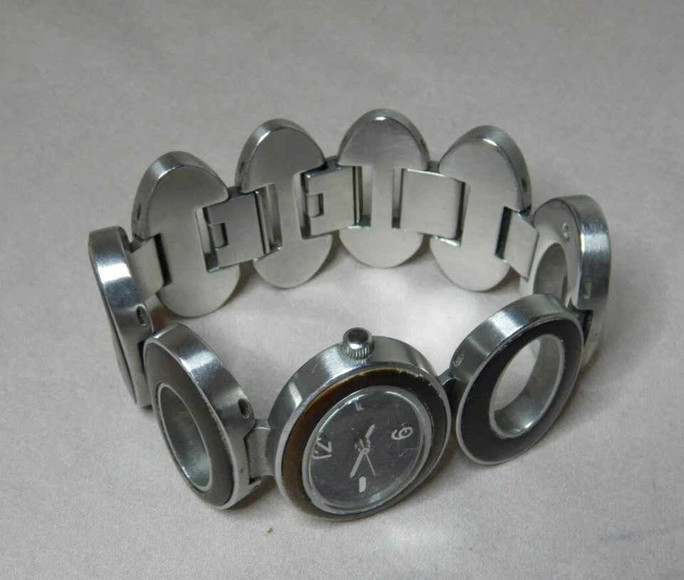 RELOJ PULSERA FÓSIL VINTAGE RETRO MODERNISTA MADERA INCRUSTADA CORREA Y ESTUCHE RP Foto 3 de 4