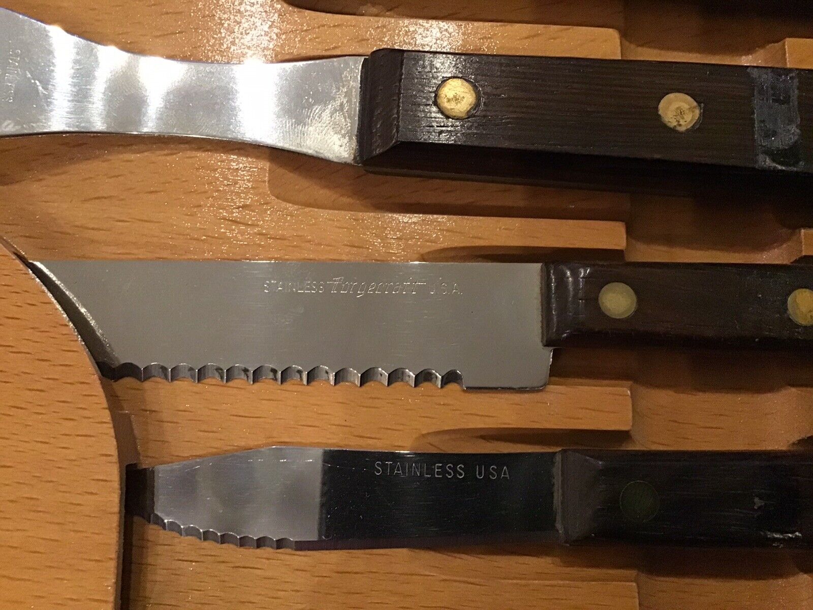 Vtg Pierre Santini Gourmet Cutlery Knives 2 Sets Chef Carving Steak Wood Racks
