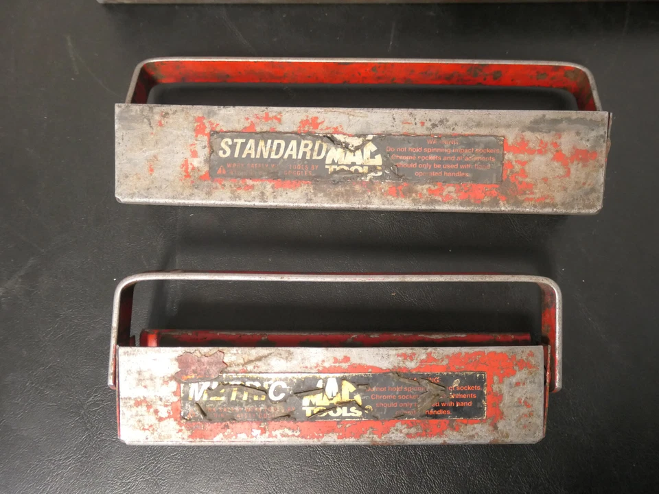 Vtg Mac Tools Lot of 4 Red Metal Socket Tray for Shallow SAE & MM Sockets - Image 3 of 4