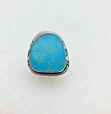 Navajo Sterling Silver .925 24mm x 27mm Freeform Turquoise Ring Size 10