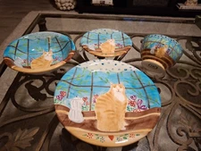 RARE Vintage Marmalade Orange Cat Plate Set Certified Int'l Corp CIC  4 Pieces 