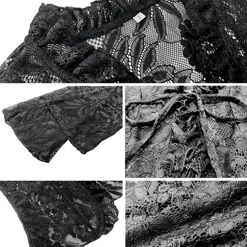 Sexy Damenbluse mit Blumenspitze zum Binden vorne durchsichtig V-Ausschnitt Cardigan Rüschenbluse - Bild 21 von 28