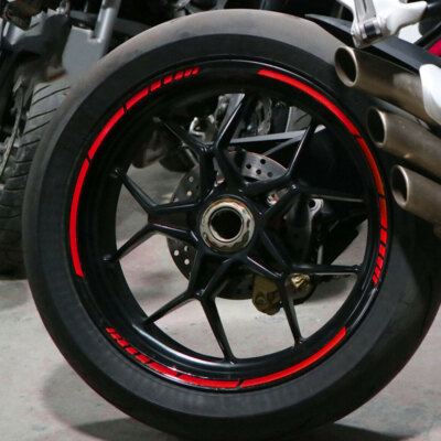 16Pcs Red Reflective Car Motorcycle Wheel Hub Rim Stripes Tape Stickers  Decor