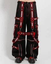 Men Black Tripp Pant Punk Rock Gothic Style Trouser with Red Straps 100% cotton