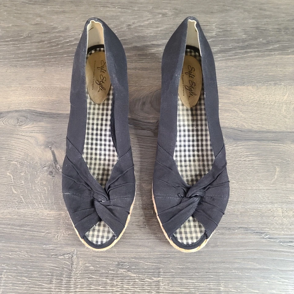 Zapatos de salón de cuña suaves para mujer 11 negros sin cordones informales Foto 4 de 4