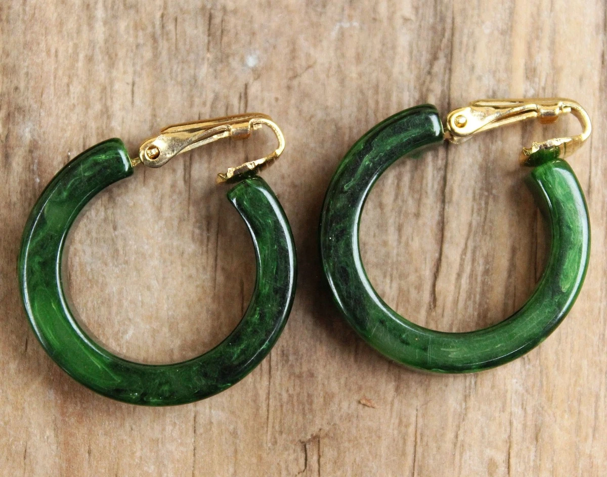 Vintage Bakelite Earrings Green Clip Ons Clips Costume Jewellery