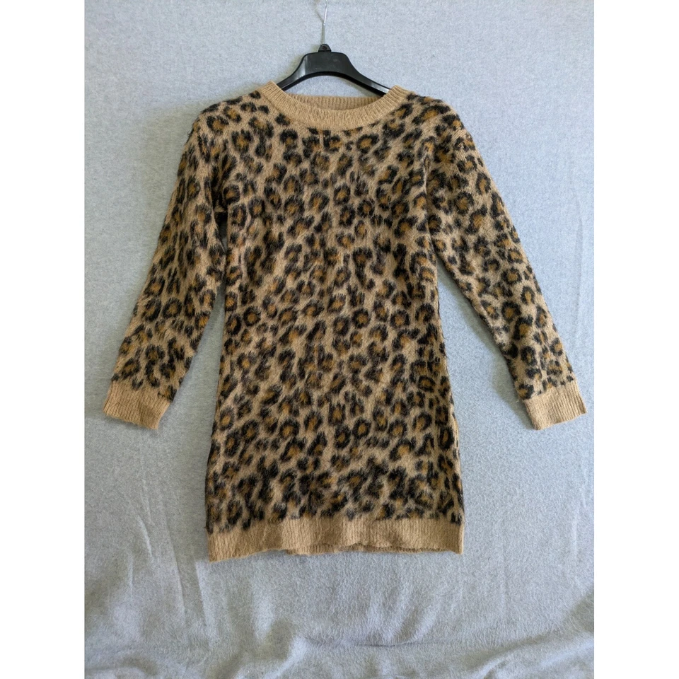 Harper's Heritage Franki Leopard Sweater Dress Small NWT Fuzzy Y2K Retro