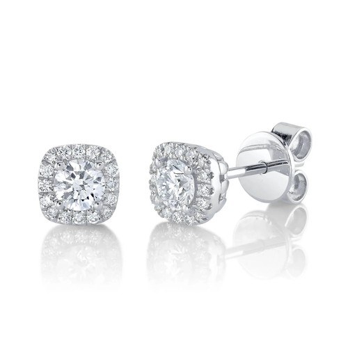 Boucles D'oreilles Puces En Or Blanc 18K – Diamants Naturels 0,80 Ct G VS – Idéal Cadeau