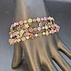 Clear Floral Rhinestones Chain 7.25" 3 Sorrelli Bracelets Antique Brass Pink