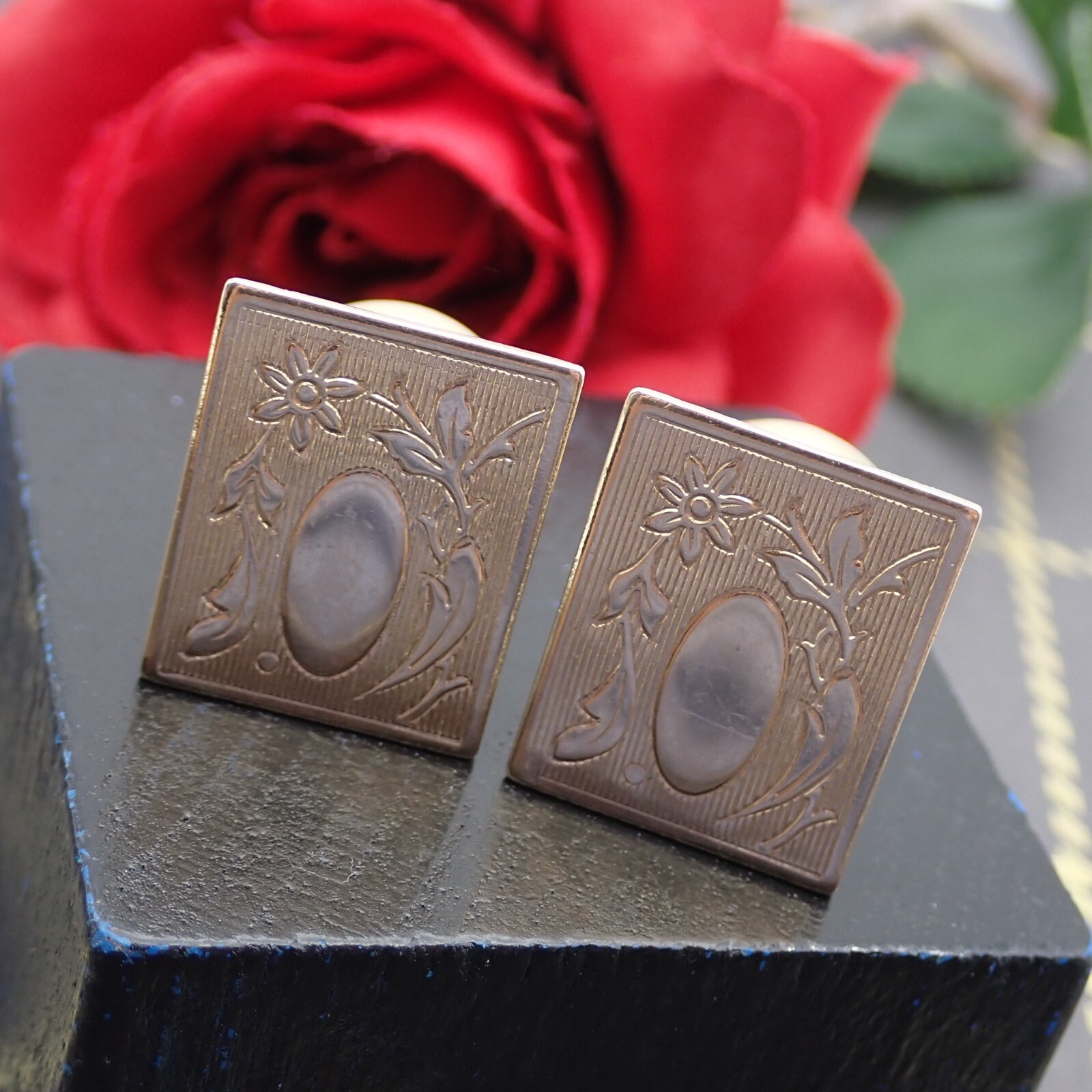 Vintage Etched Rectangular Spring Bullet Gold Ton… - image 1