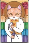 Ginger Orangey Cat Guardian Angel Original Small Framed Painting Medieval Style — photo 4
