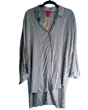 Catherine Malandrino Top Womens Sz L Blouse Collar Blue Stripes Dolman Sleeves