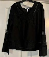 $398 Derek Lam 10 Crosby Silk Pintuck Pleat Lace Size 4 Long Sleeve Pom Trim