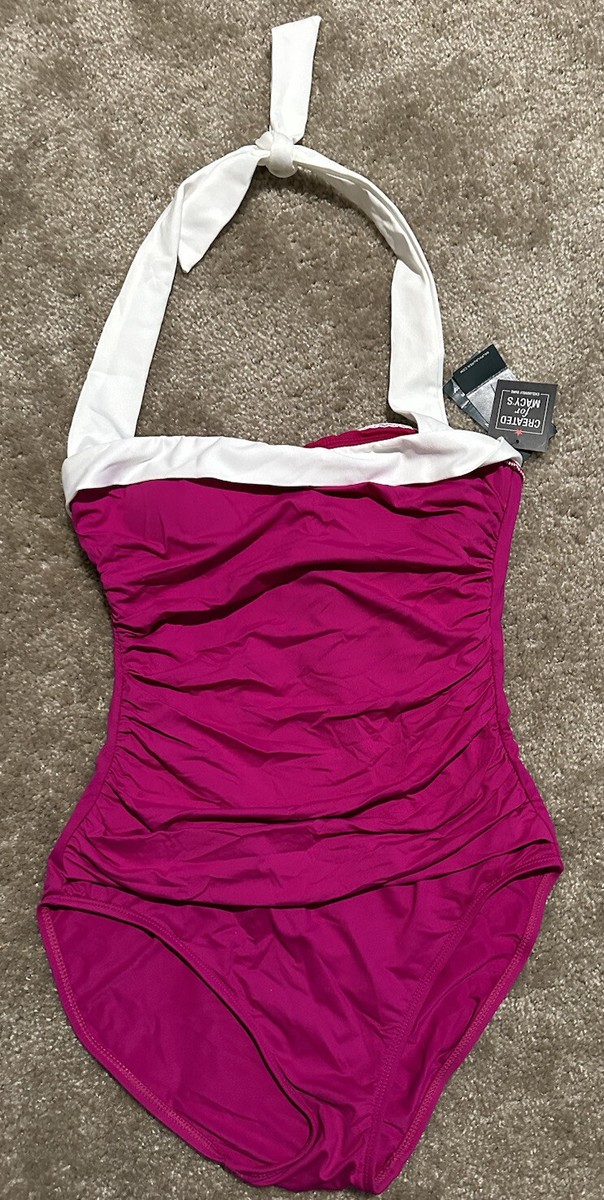 NWT Ralph Lauren Tummy Control Ruched Halter One-Piece Swimsuit