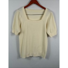 Viscose Square Neck Short Sleeve Sweater puffy Sleeves. Womens Size M. Beige